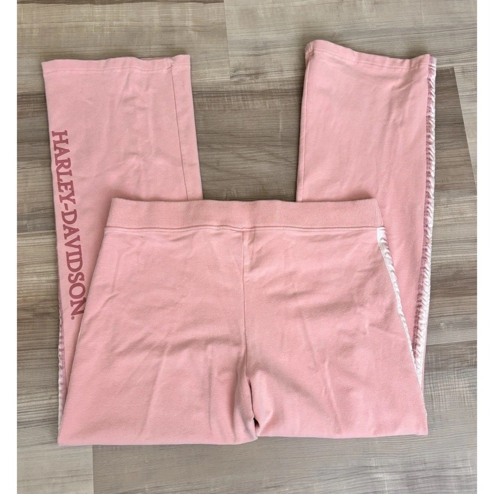 Vintage Y2K Harley Davidson Pink Flare Lounge Pants Biker Barbie 1X 0399